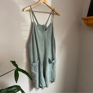 Rae‎ Made Oversized Sage Green Jumpsuit Romper Large Boho Cottage Cozy Gorpcore